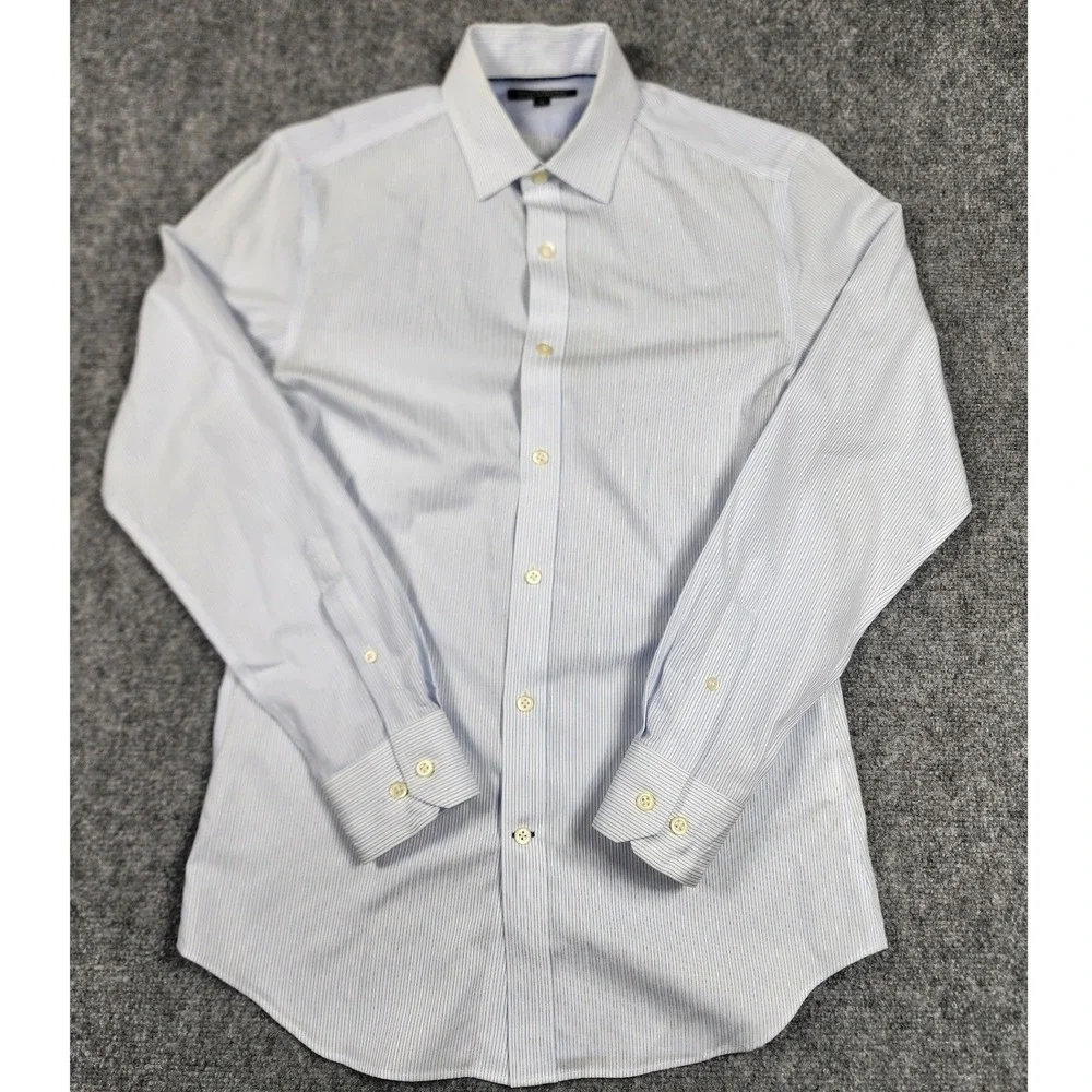 Banana Republic Mens Small Non-Iron Tailored Slim Fit Blue Pinstripe Dress Shirt